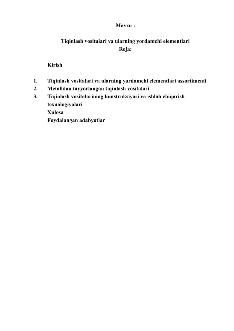 Tiqinlash vositalari va ularning yordamchi elementlari 1