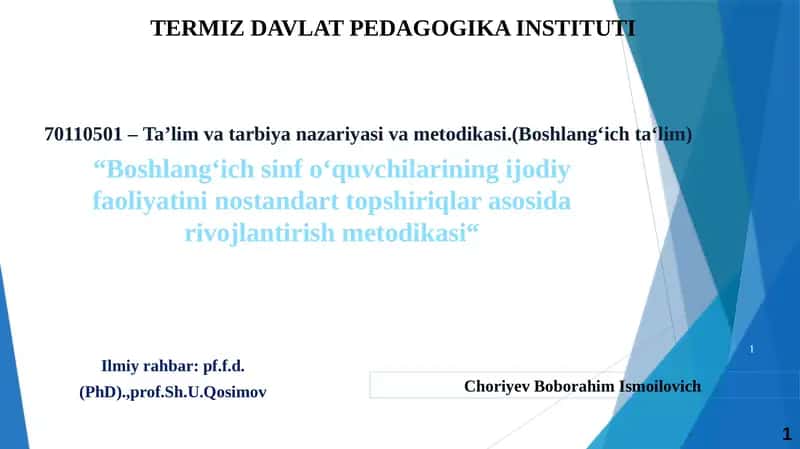 Ta’lim va tarbiya nazariyasi va metodikasi 1