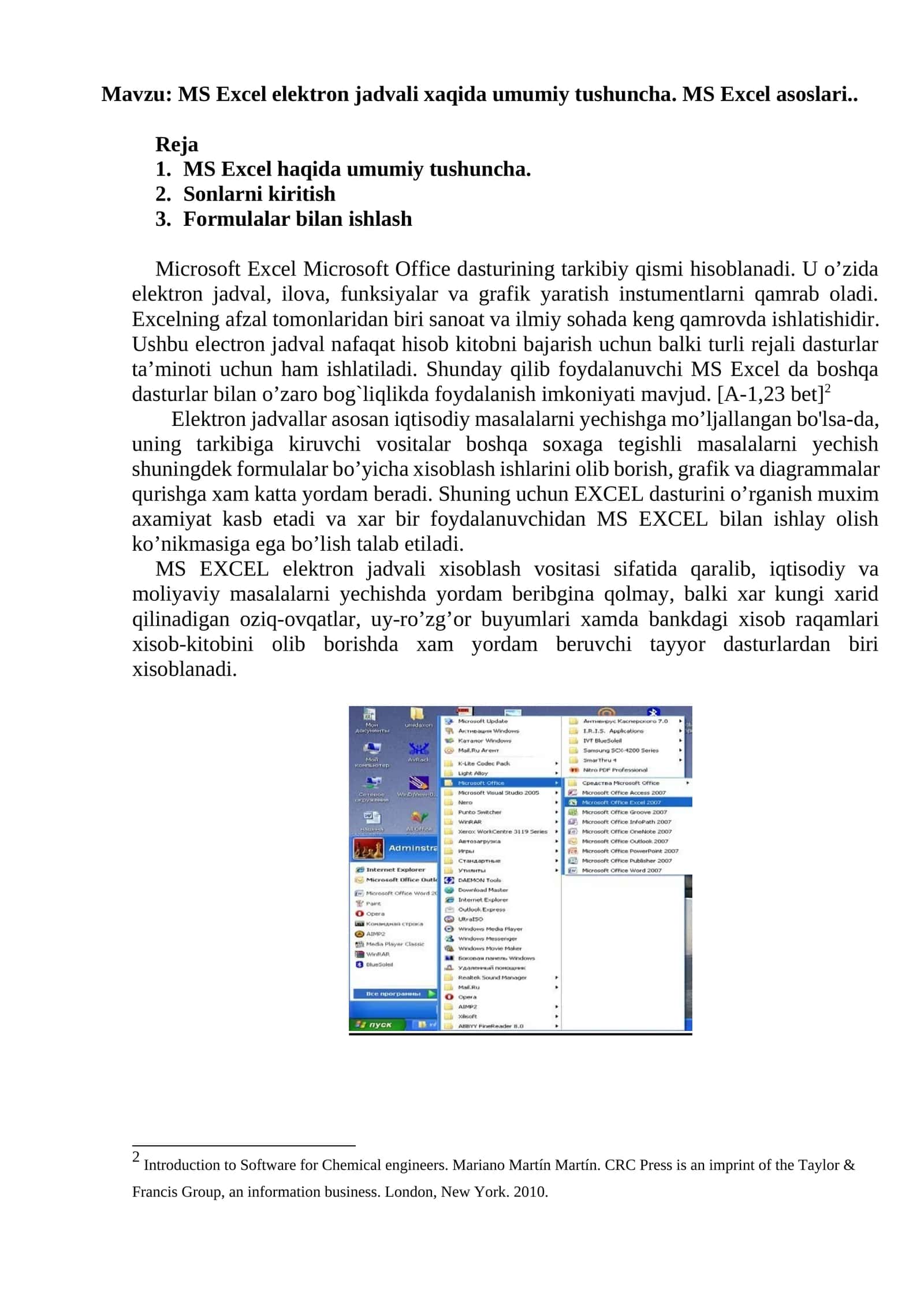 MS Excel elektron jadvali xaqida umumiy tushuncha 1