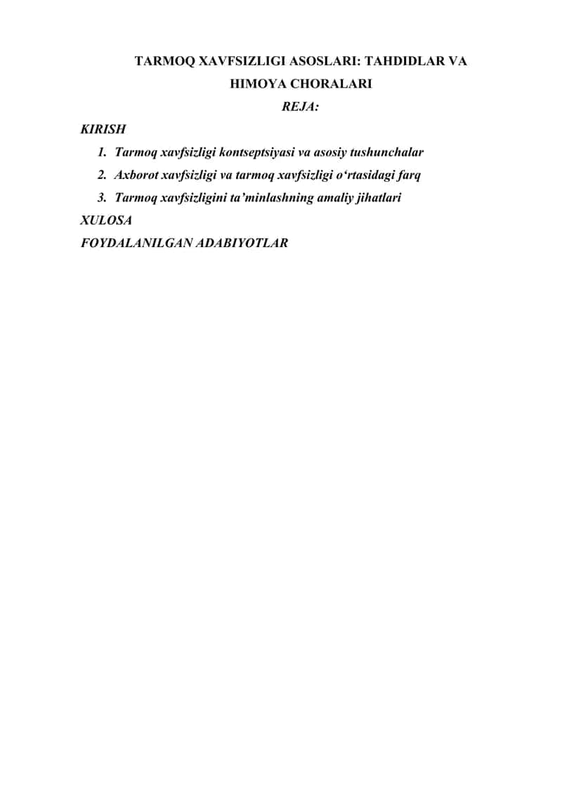 TARMOQ XAVFSIZLIGI ASOSLARI TAHDIDLAR VA HIMOYA CHORALARI 1