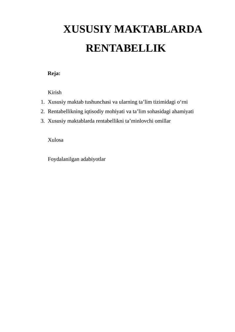 Xususiy Maktablarda Rentabellik 1