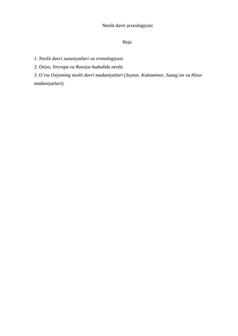 Neolit davri arxeologiyasi 1