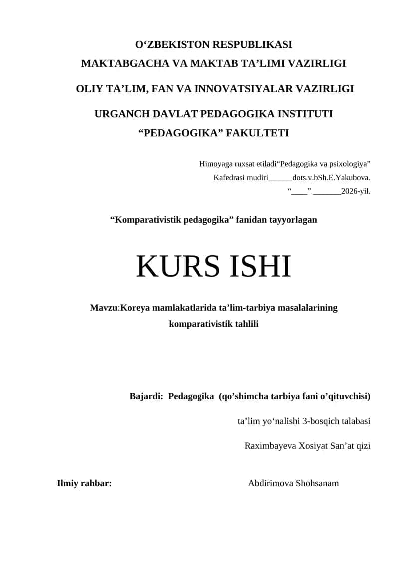 Koreya mamlakatlarida ta’lim-tarbiya masalalarining komparativistik tahlili. 1