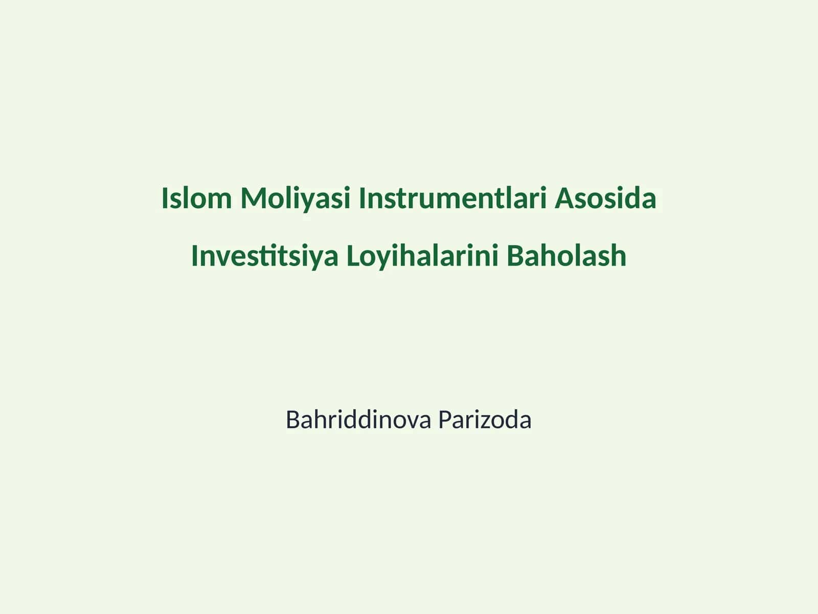 Islom Moliyasi Instrumentlari Asosida Investitsiya Loyihalarini Baholash 1