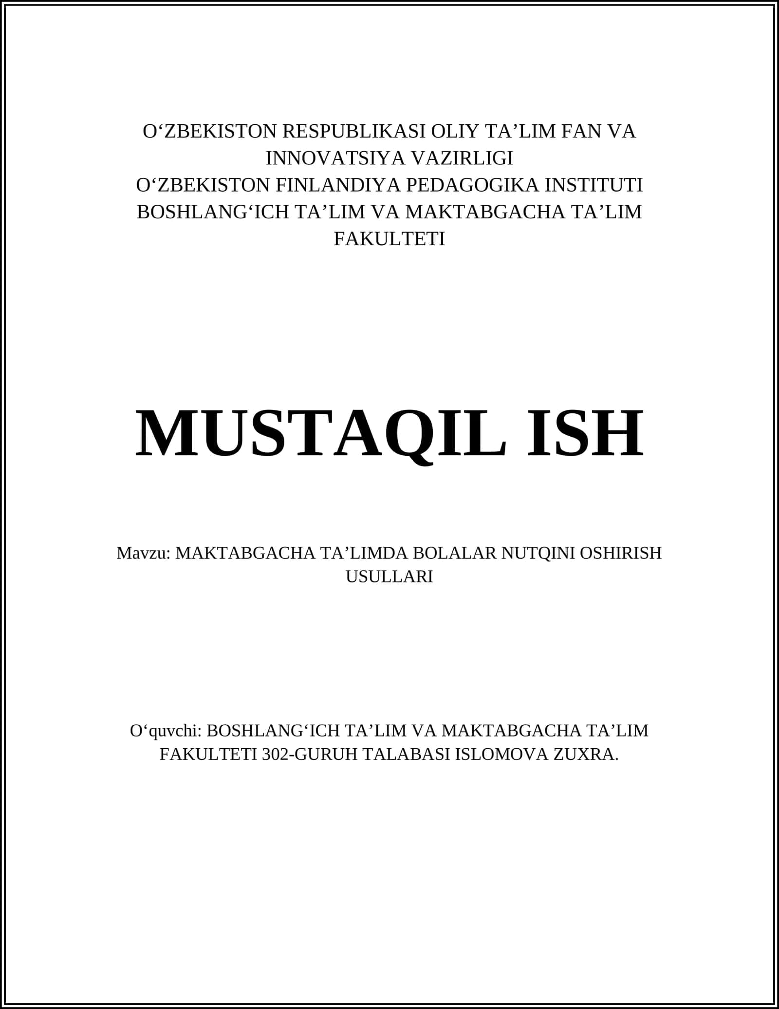 MAKTABGACHA TAʼLIMDA BOLALAR NUTQINI OSHIRISH USULLARI 1