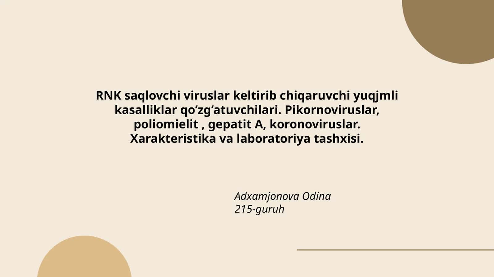 RNK saqlovchi viruslar keltirib chiqaruvchi yuqjmli kasalliklar qo’zg’atuvchilari 1