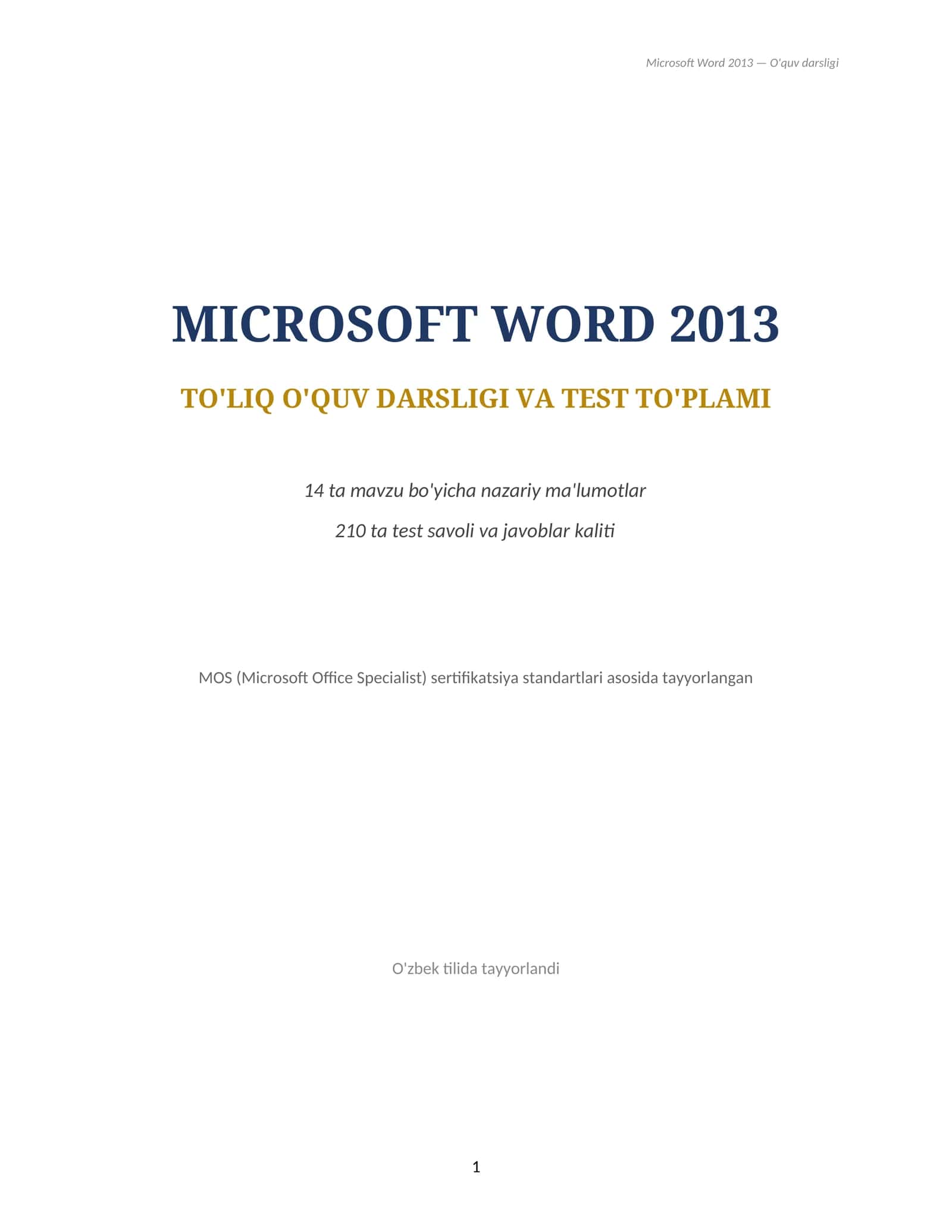 Word 2013 Attestatsiya To'lliq darslik 1