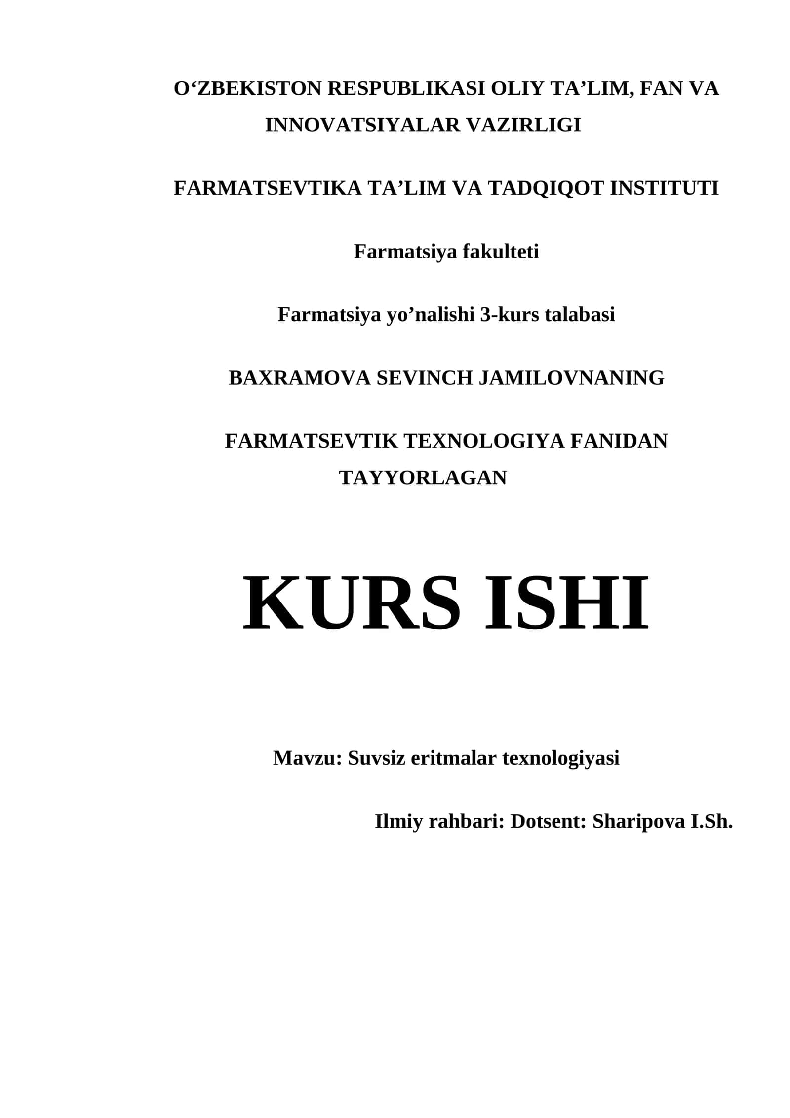 Farmatsevtik Texnologiya Fanidan Tayyorlagan Kurs Ishi 1