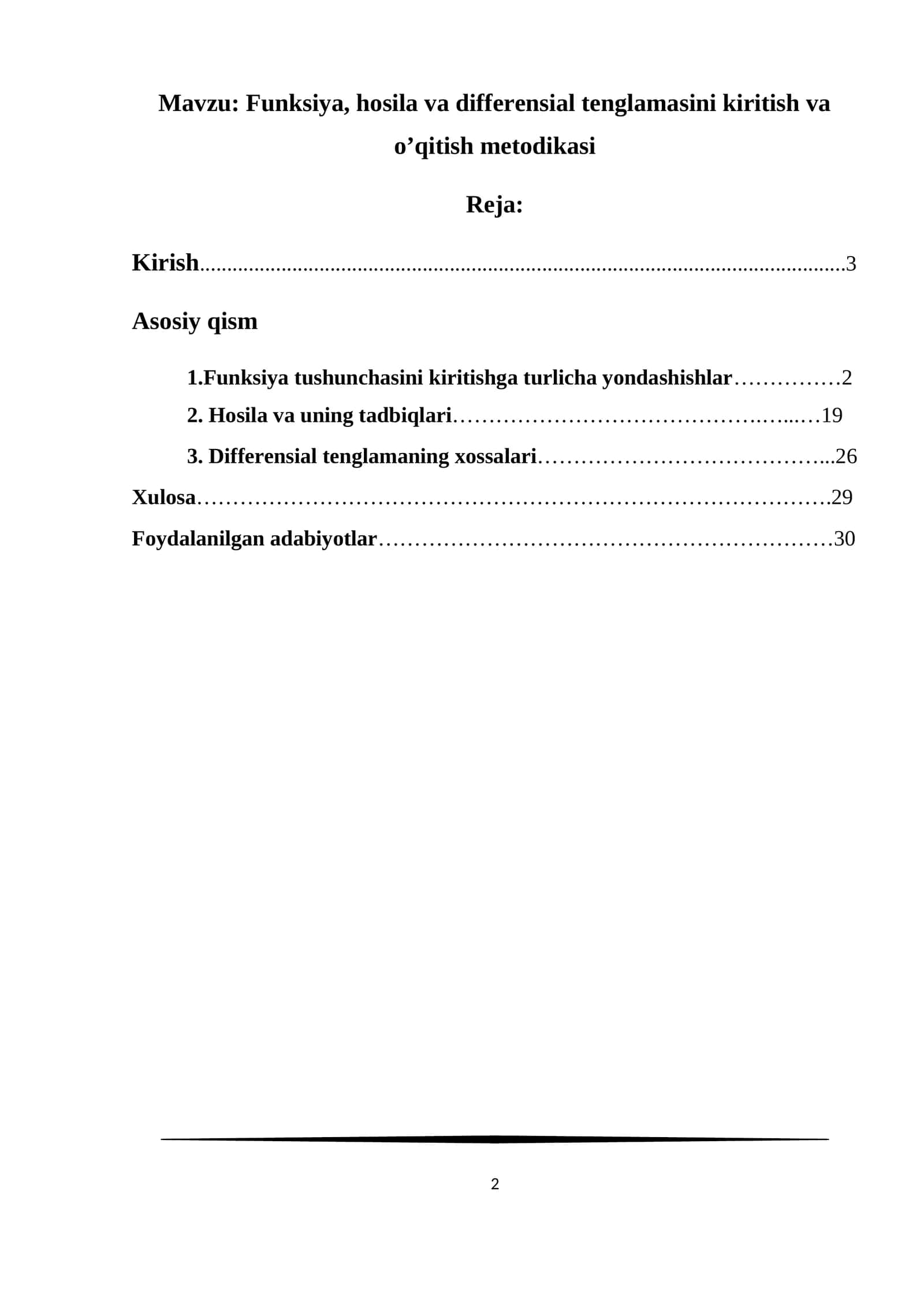Funksiya, hosila va differensial tenglamasini kiritish va o’qitish metodikasi 1