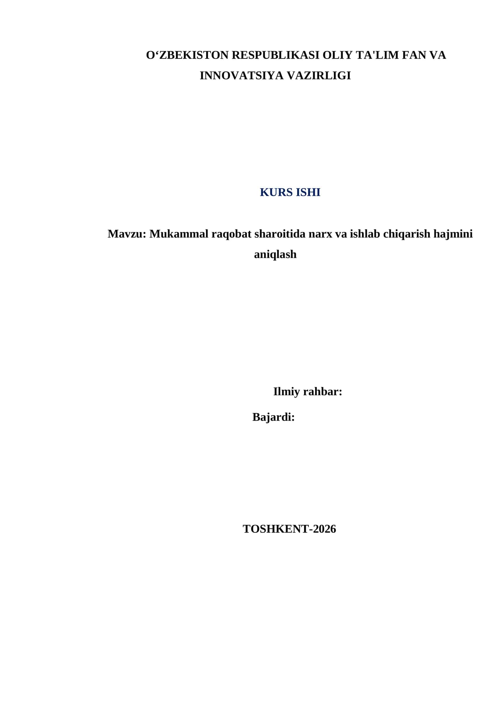 Mukammal raqobat sharoitida narx va ishlab chiqarish hajmini aniqlash 1