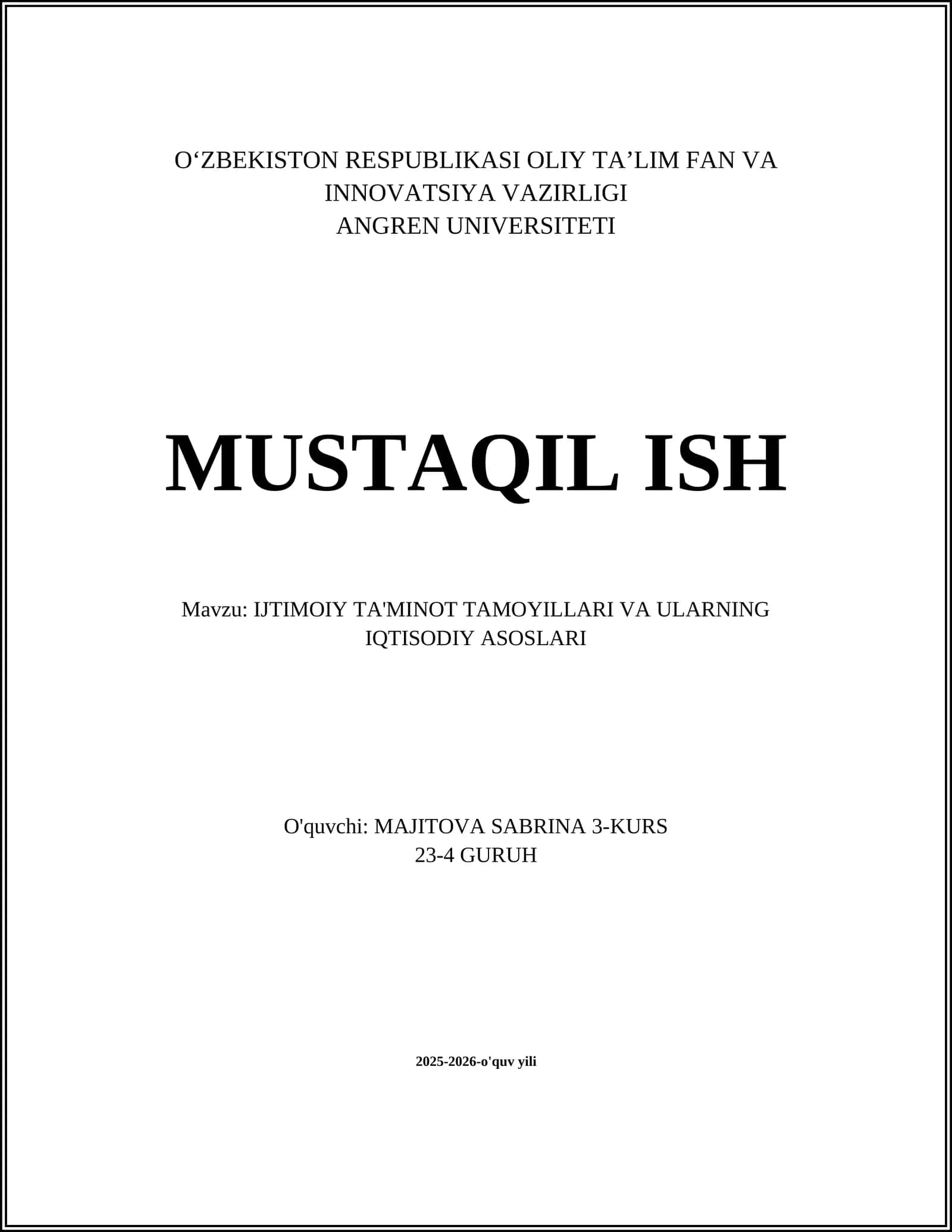 Ijtimoiy Ta'minot Tamoyillari va Ularning Iqtisodiy Asoslari 1