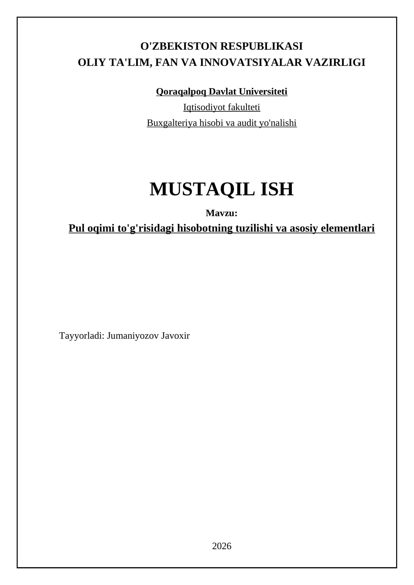 Pul oqimi to'g'risidagi hisobotning tuzilishi va asosiy elementlari 1
