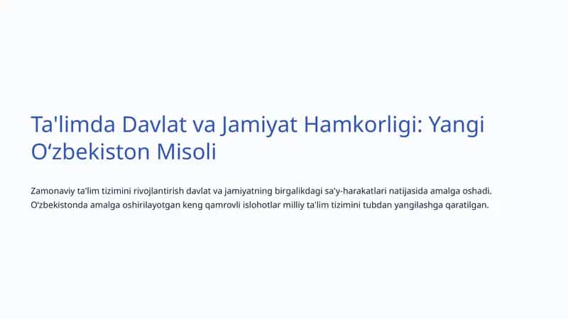 Ta'limda Davlat va Jamiyat Hamkorligi: Yangi Oʻzbekiston Misoli 1