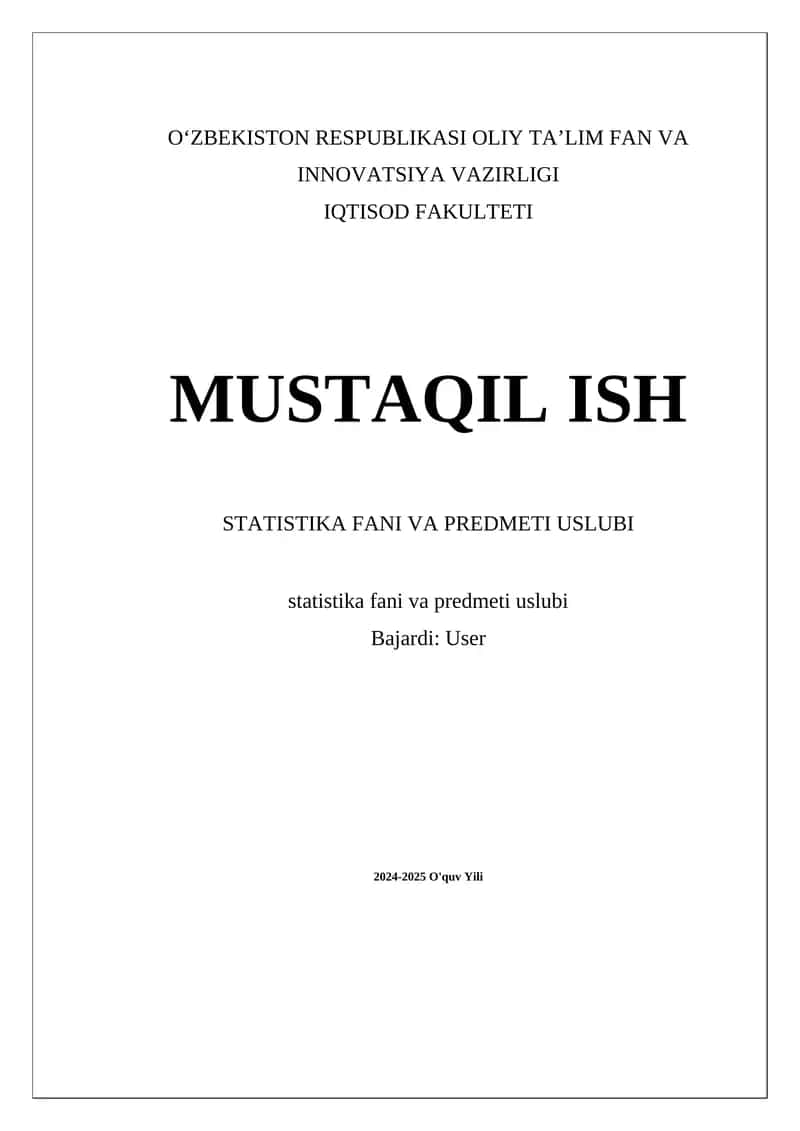 Statistika fani va predmeti uslubi 1