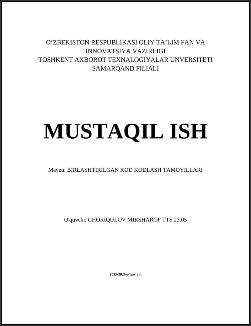 BIRLASHTIRILGAN KOD KODLASH TAMOYILLARI 1