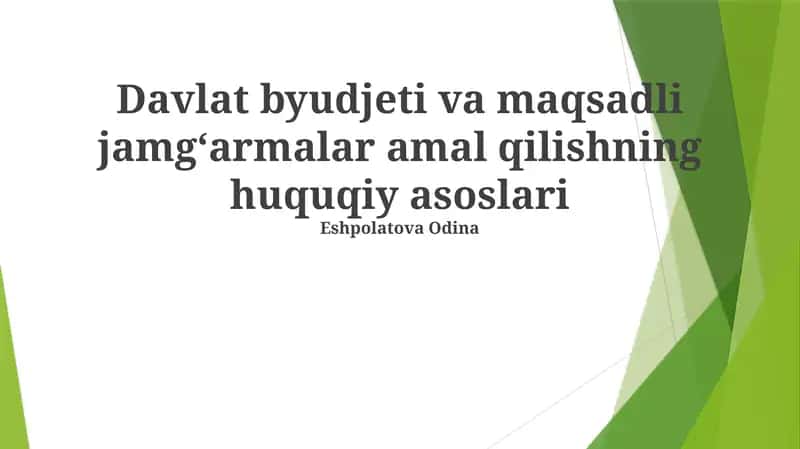 Davlat byudjeti va maqsadli jamgʻarmalar amal qilishning huquqiy asoslari 1