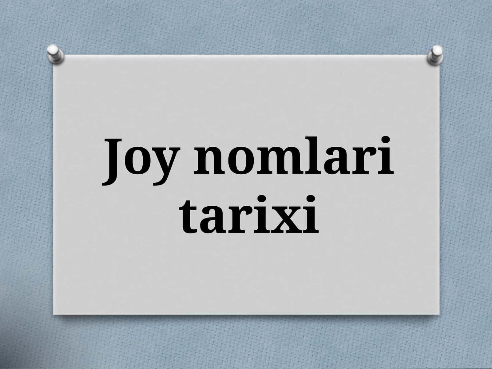Joynomlar Itarixi 1