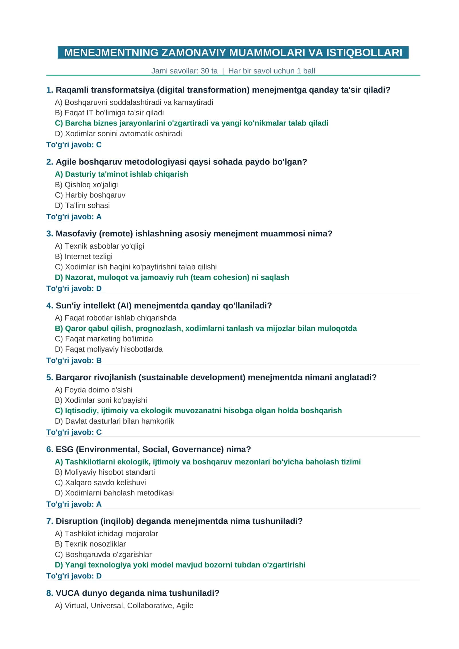 MENEJMENTNING ZAMONAVIY MUAMMOLARI VA ISTIQBOLLARI 1