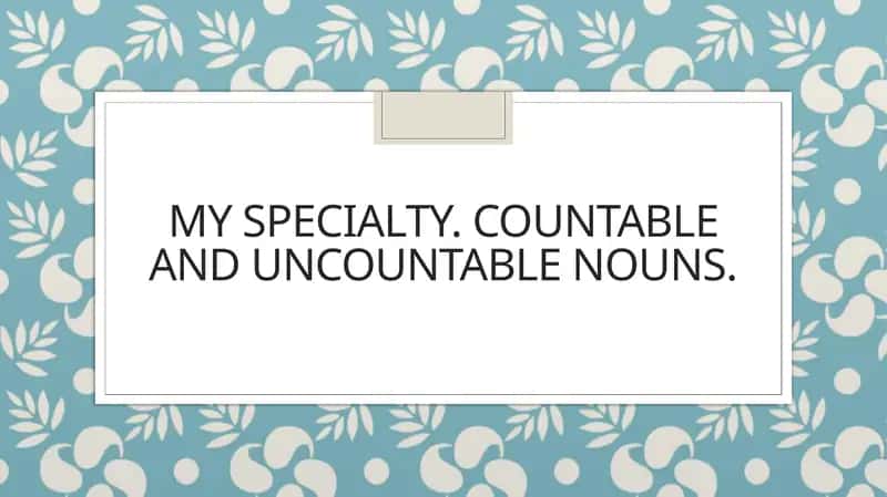 My specialty. Countable and uncountable nouns 1