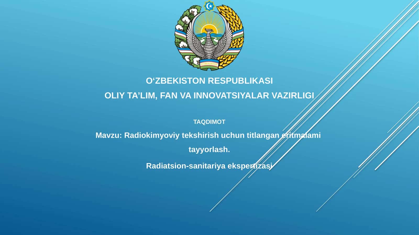 Radiokimyoviy tekshirish uchun titrlangan eritmalarni tayyorlash. Radiatsion-sanitariya ekspertizasi 1
