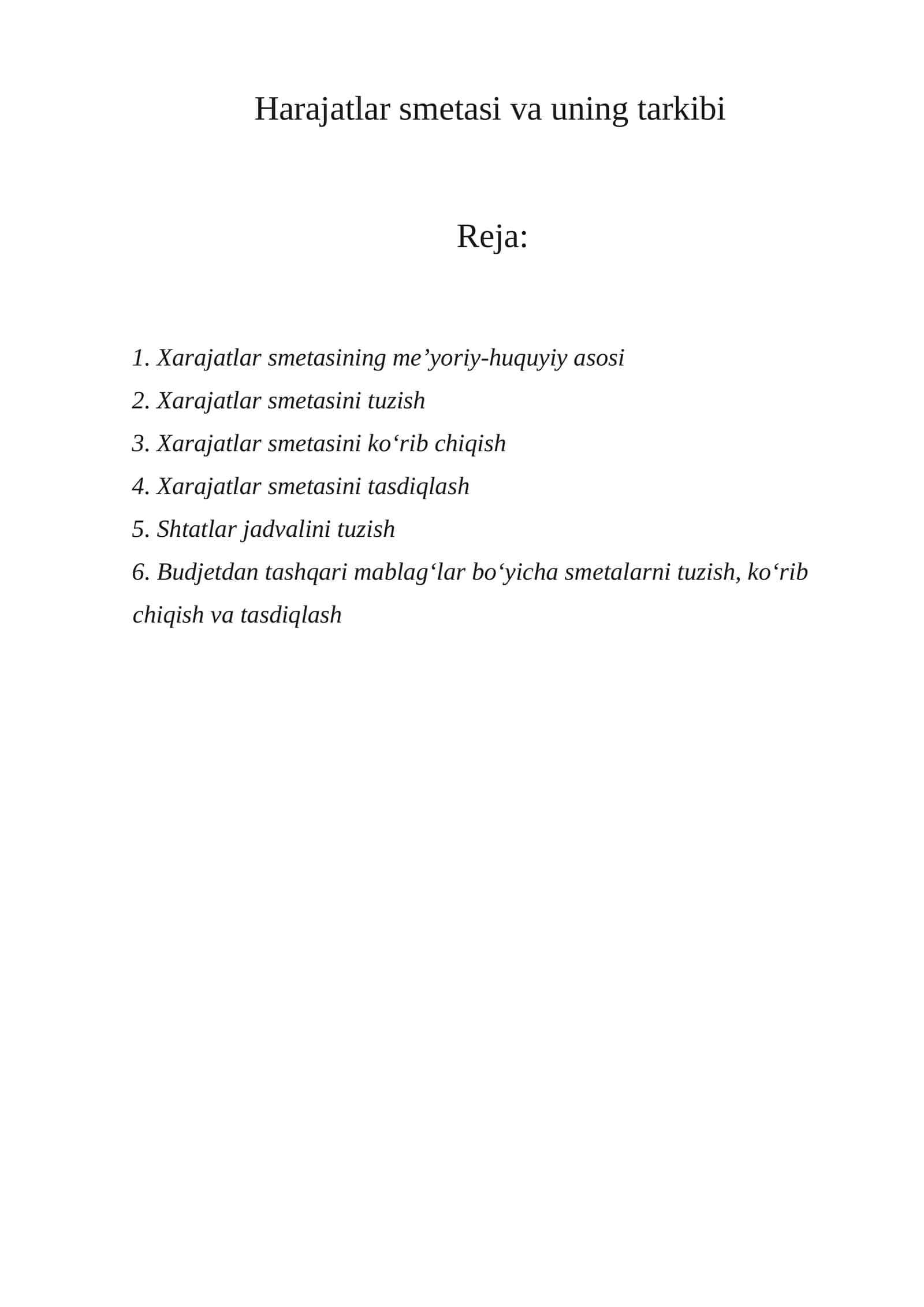 Xarajatlar smеtasi va uning tarkibi 1