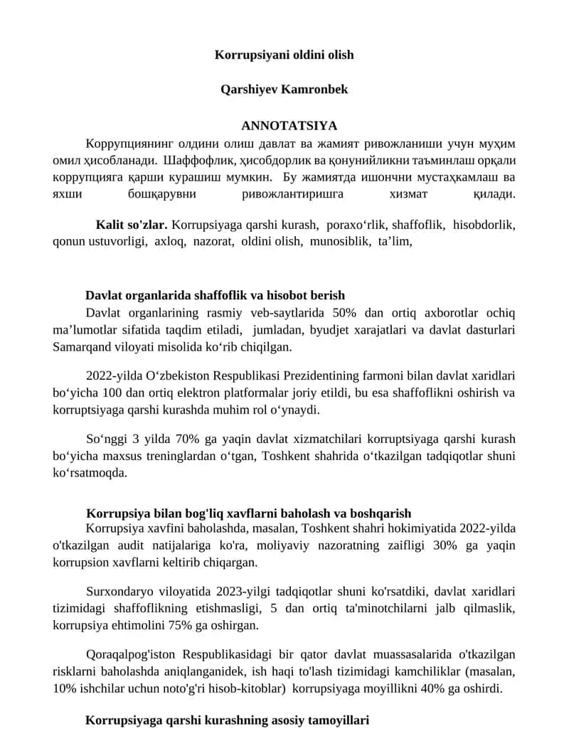 Korrupsiyani oldini olish 1
