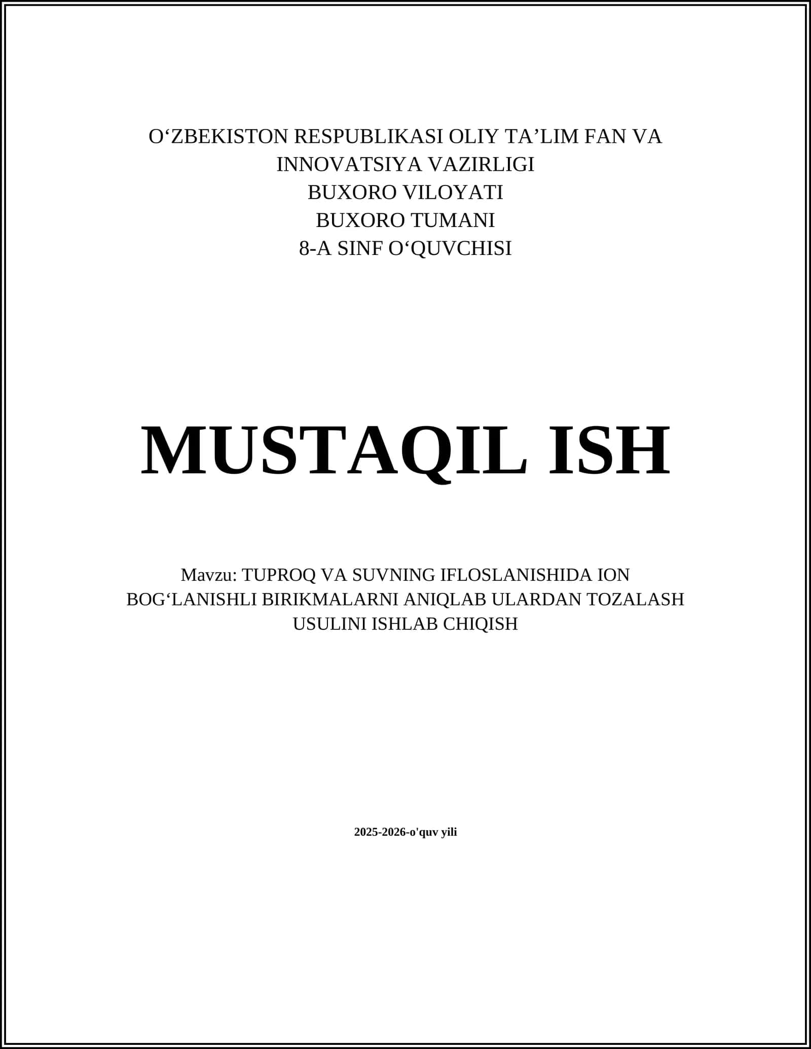 Tuproqdagi ion bog‘lanishli metallik ifloslovchilarni aniqlash va kvantifikatsiya qilish usullari 1