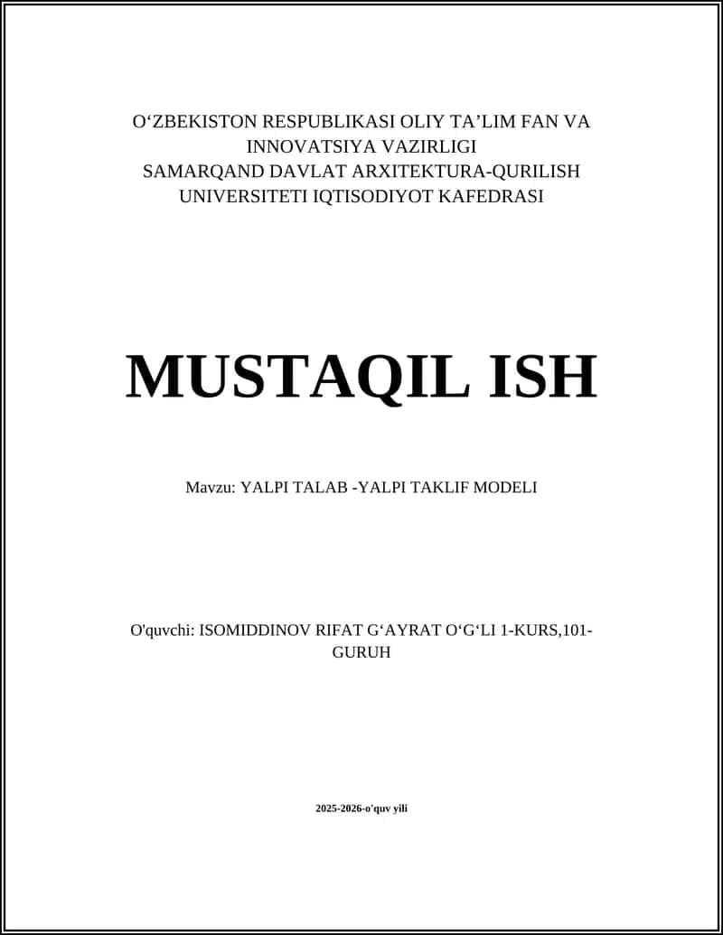 YALPI TALAB -YALPI TAKLIF MODELI 1