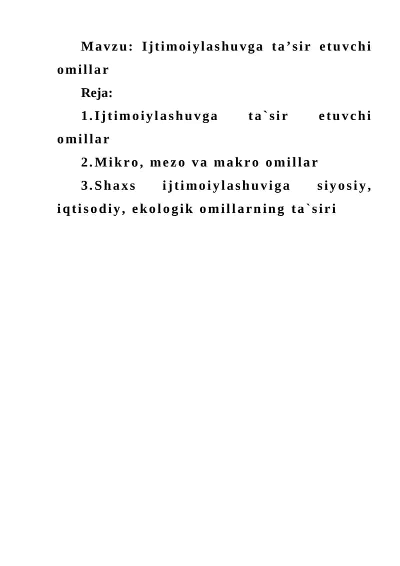 Ijtimoiylashuvga ta'sir etuvchi omillar 1