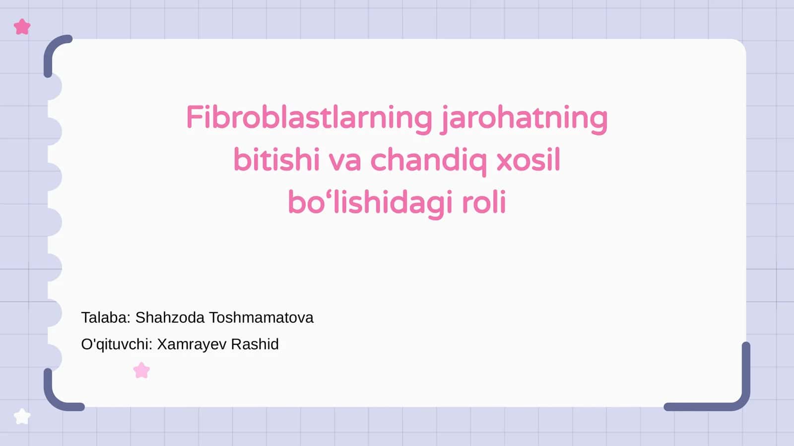 Fibroblastlarning jarohatning bitishi va chandiq xosil bo‘lishidagi roli 1
