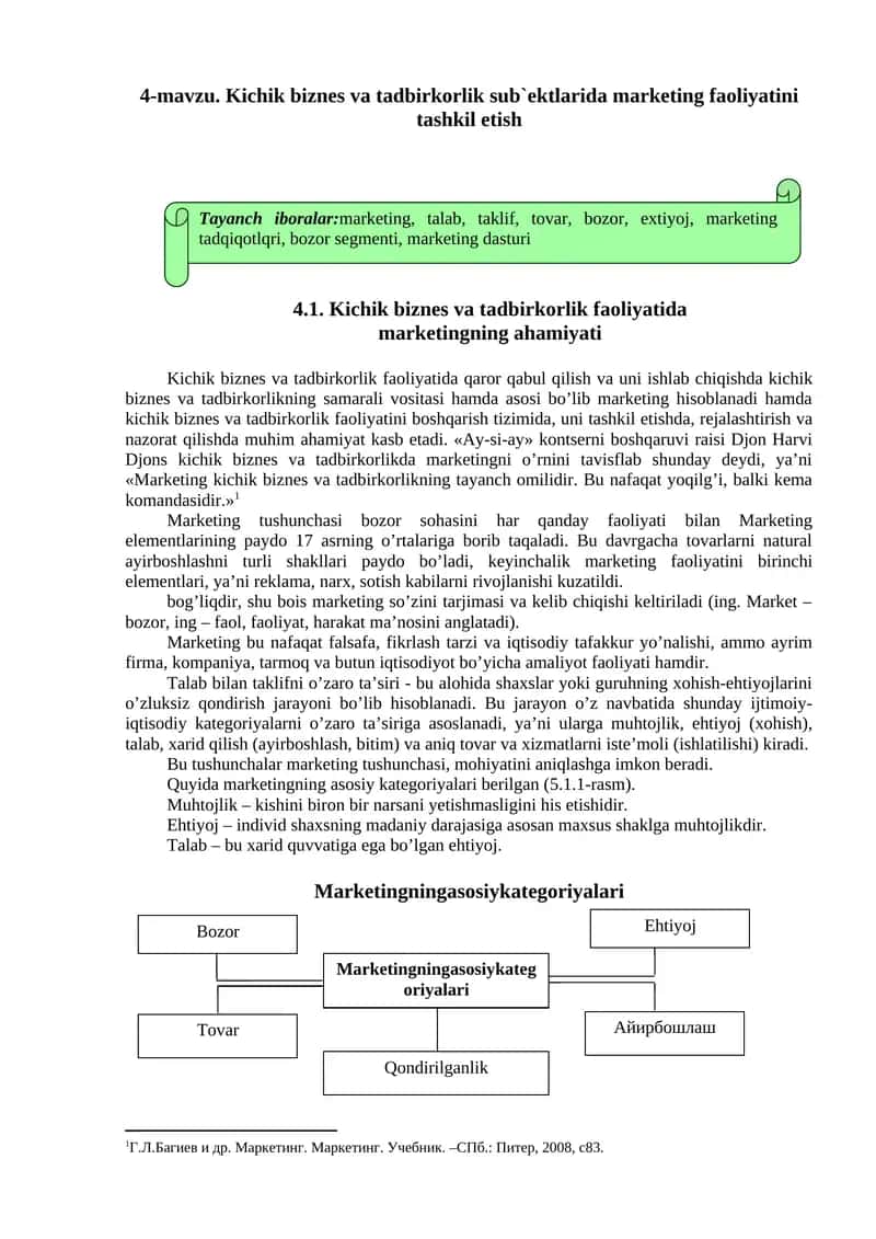 Kichik biznes va tadbirkorlik faoliyatida marketingning ahamiyati 1