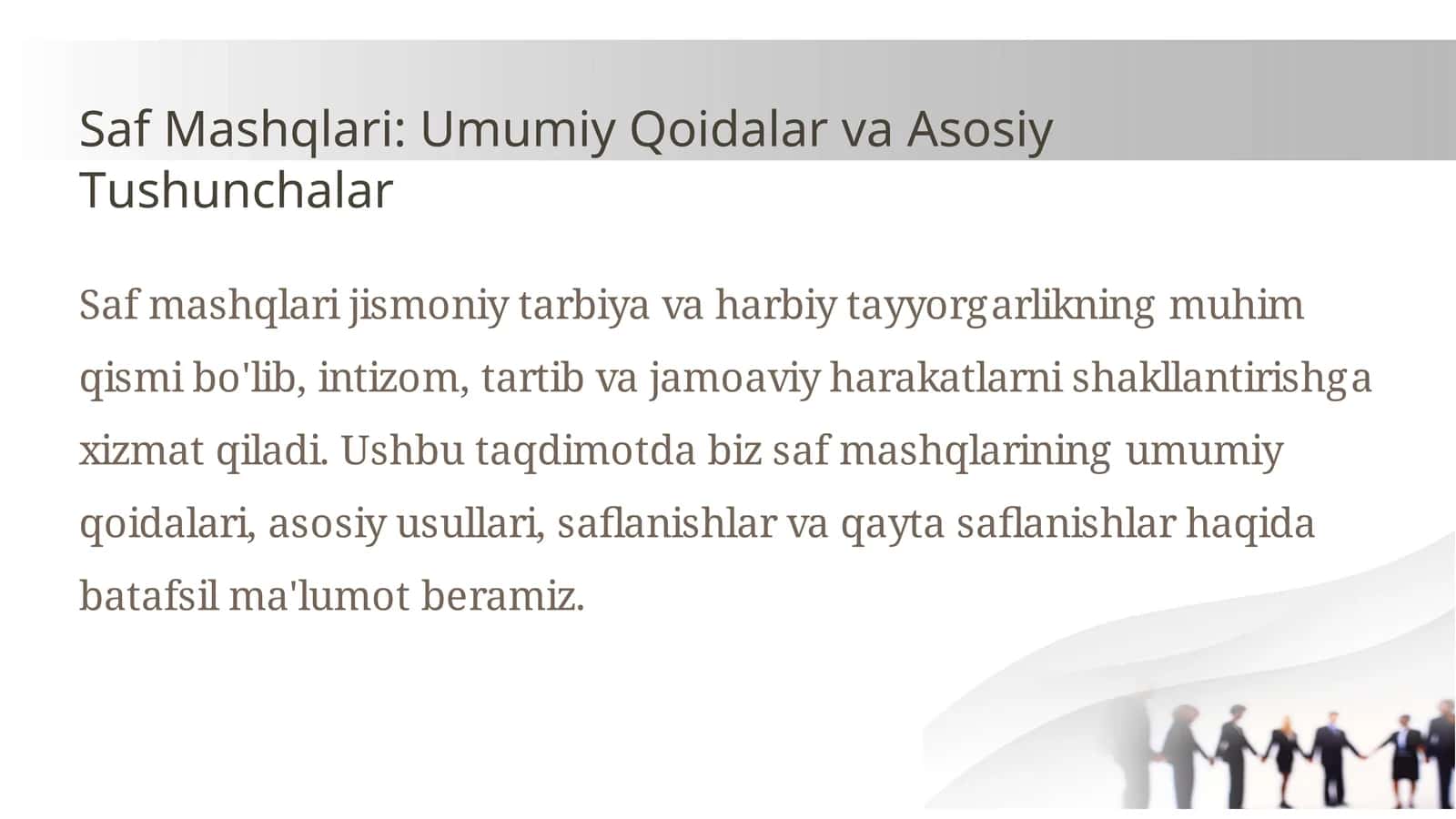 Saf Mashqlari: Umumiy Qoidalar va Asosiy Tushunchalar 1