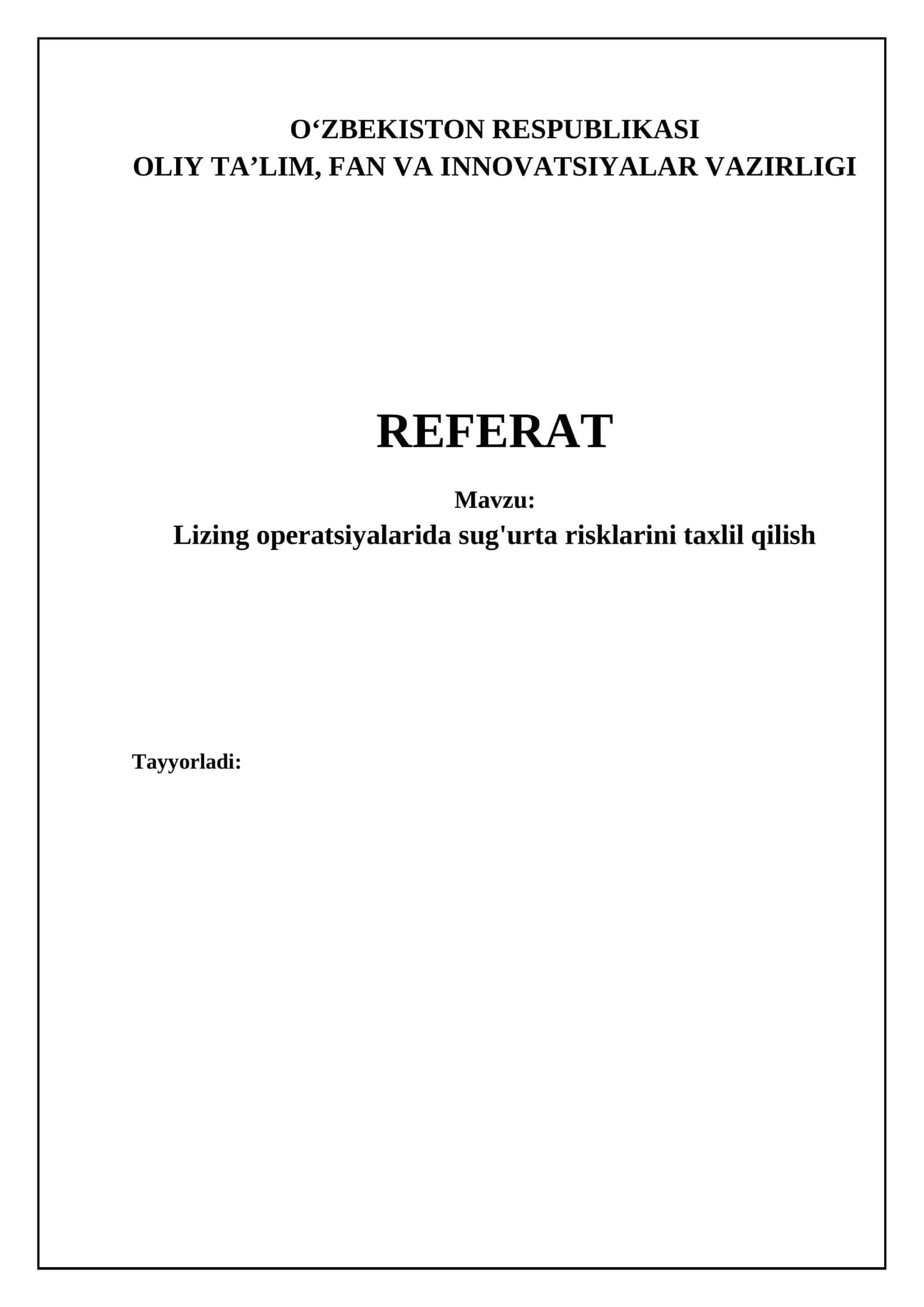 Lizing operatsiyalarida sug'urta risklarini taxlil qilish 1