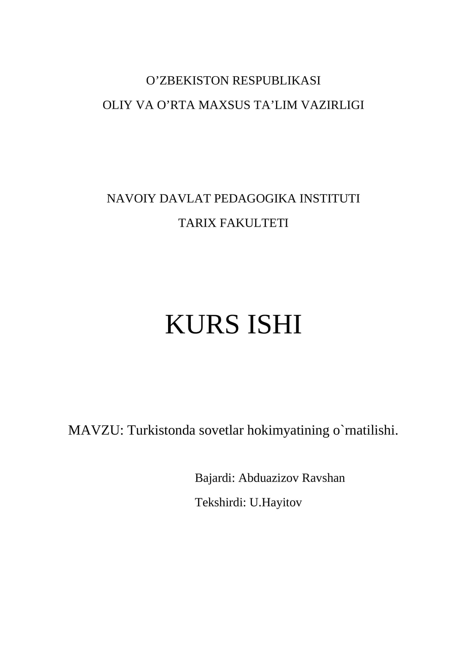 Turkistonda sovetlar hokimyatining o`rnatilishi 1