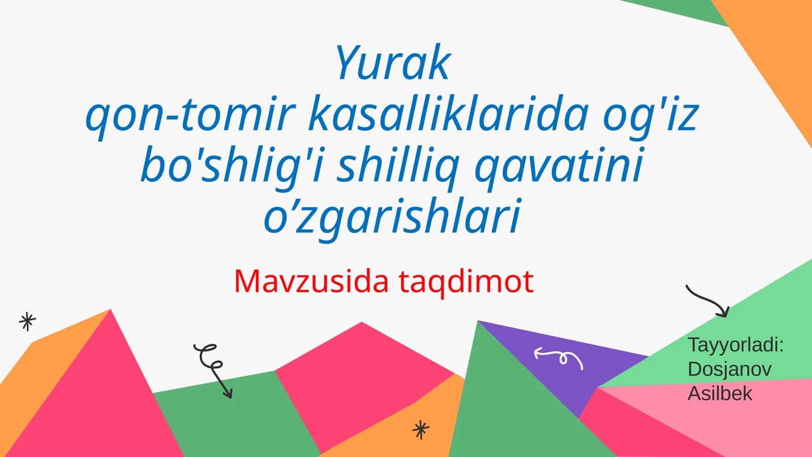 Yurak qon-tomir kasalliklarida ogʻiz boʻshligʻi shilliq qavatini oʻzgarishlari 1