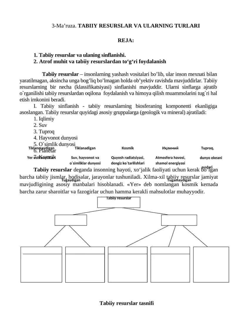 Tabiiy resurslar va ularning turlari 1