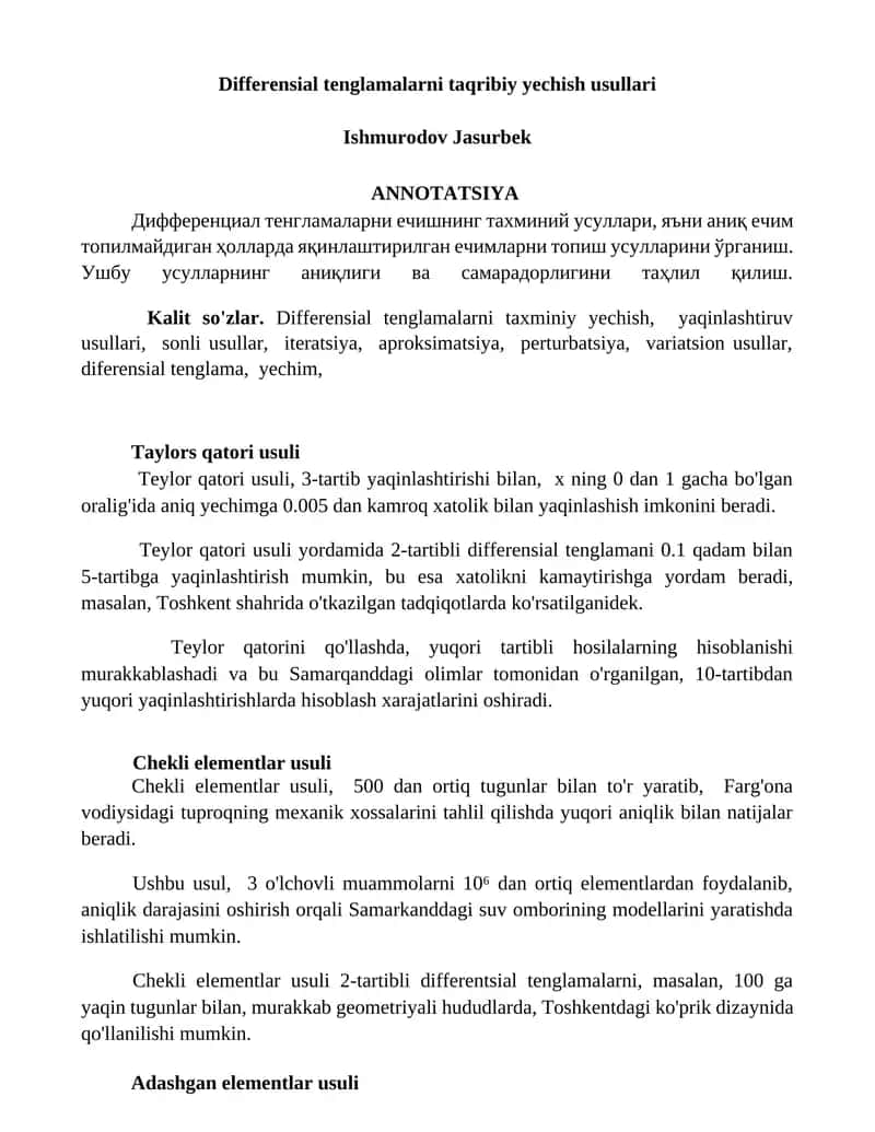 Differensial tenglamalarni taqribiy yechish usullari 1