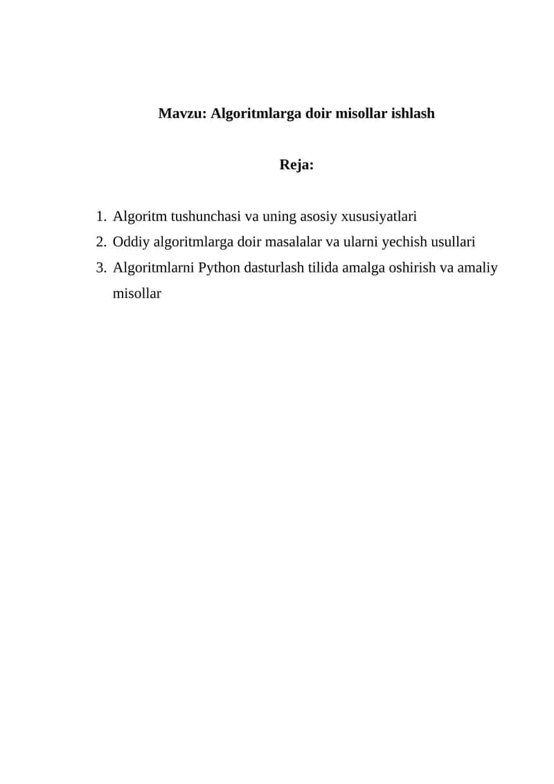Algoritmlarga doir misollar ishlash 1