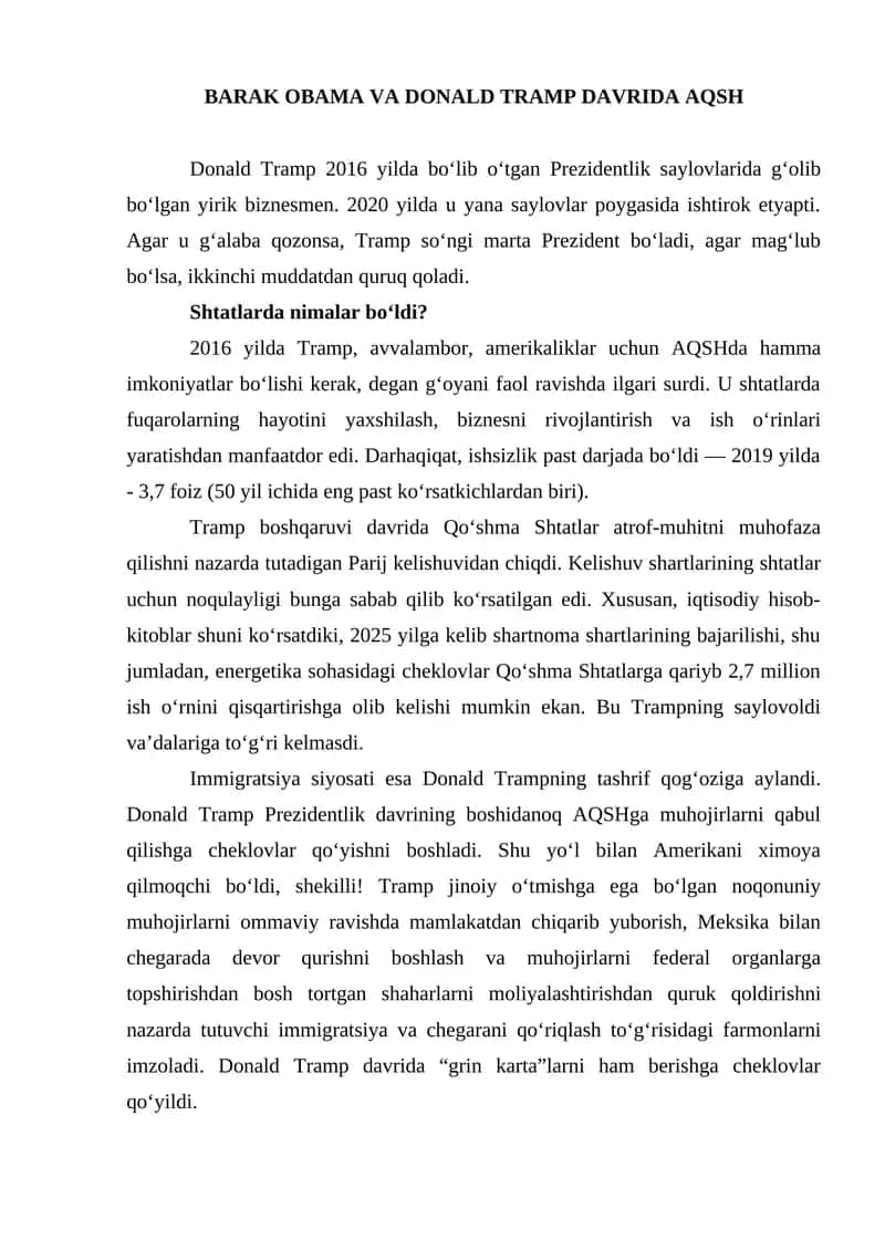 BARAK OBAMA VA DONALD TRAMP DAVRIDA AQSH 1