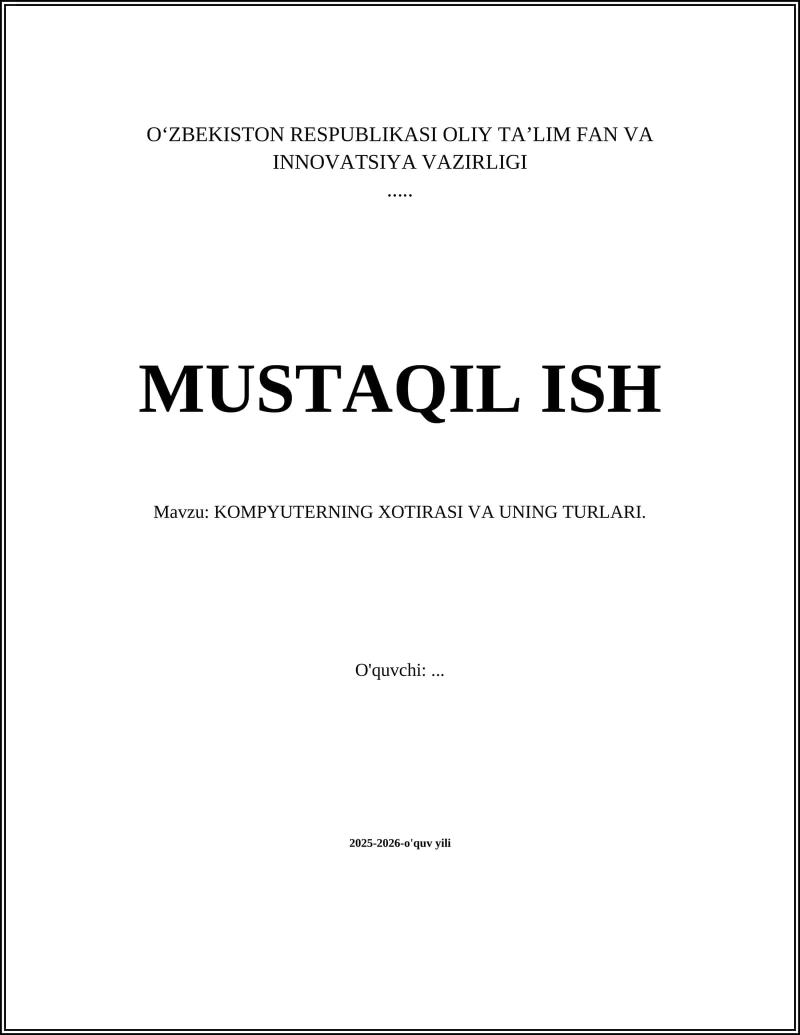 Kompyuterning Xotirasi va Uning Turlari 1