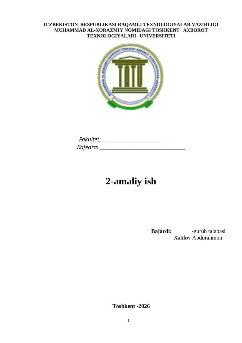 Klassik shifrlash algoritmlarini ishlash tartibini o‘rganish, Operatsion tizimda (Windows OT) parolga asoslangan autentifikatsiya mexanizmini o‘rnatish va sozlashni o‘rganish 1