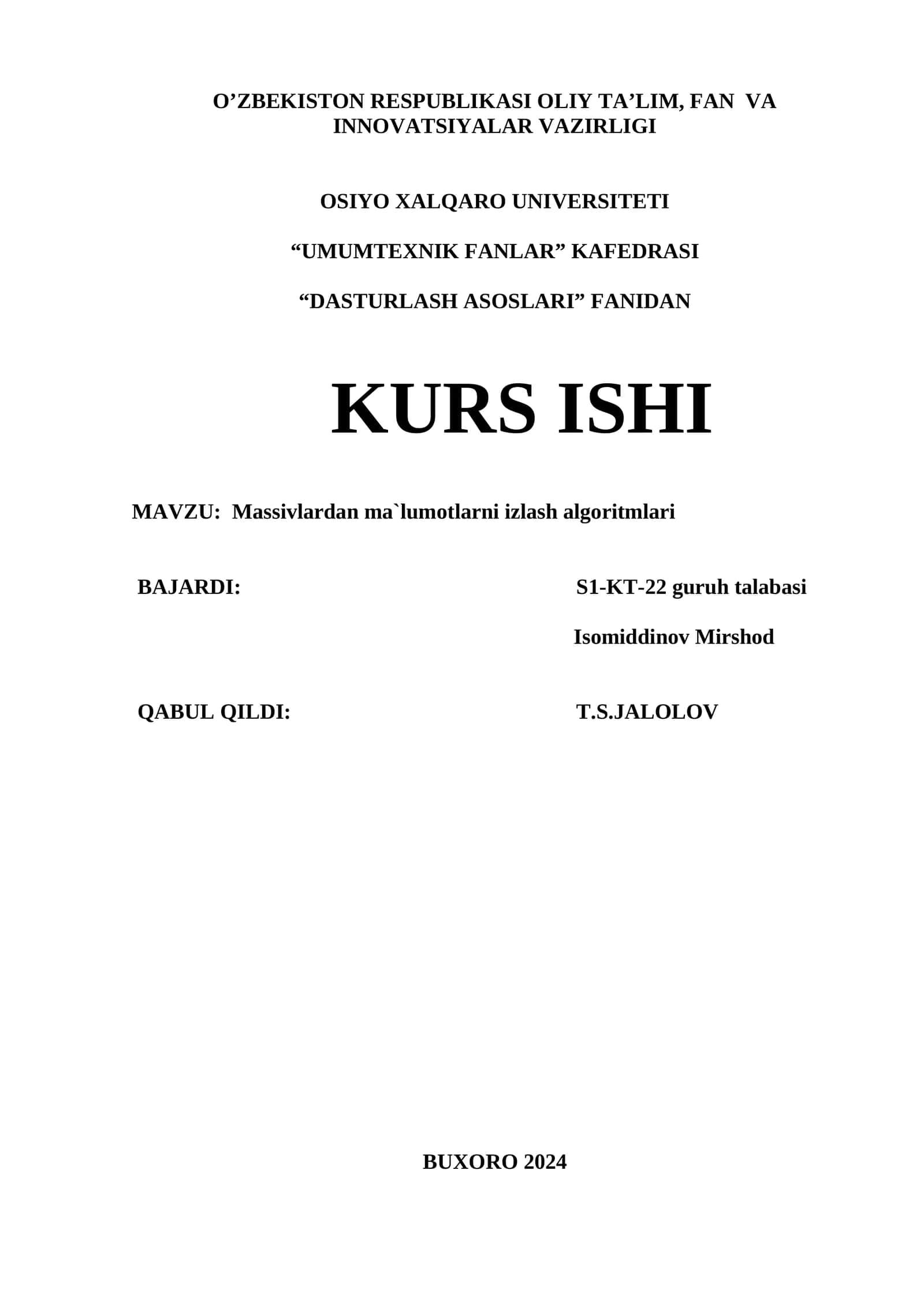 Massivlardan ma`lumotlarni izlash algoritmlari 1