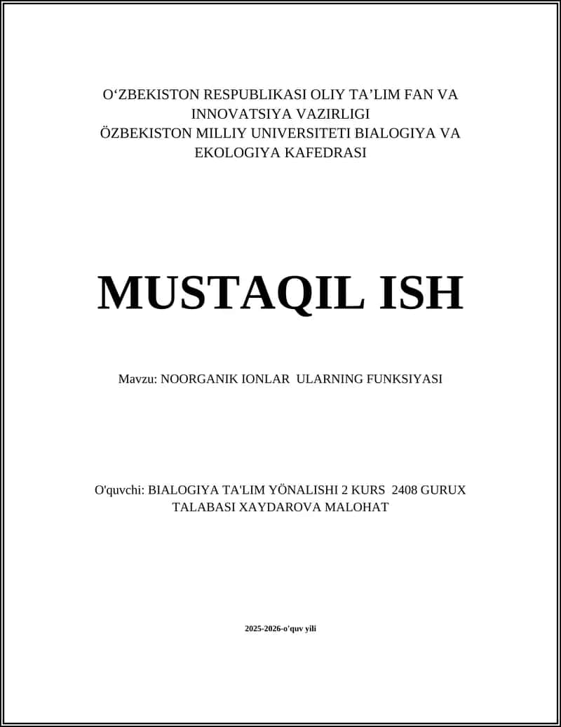 NOORGANIK IONLAR ULARNING FUNKSIYASI 1