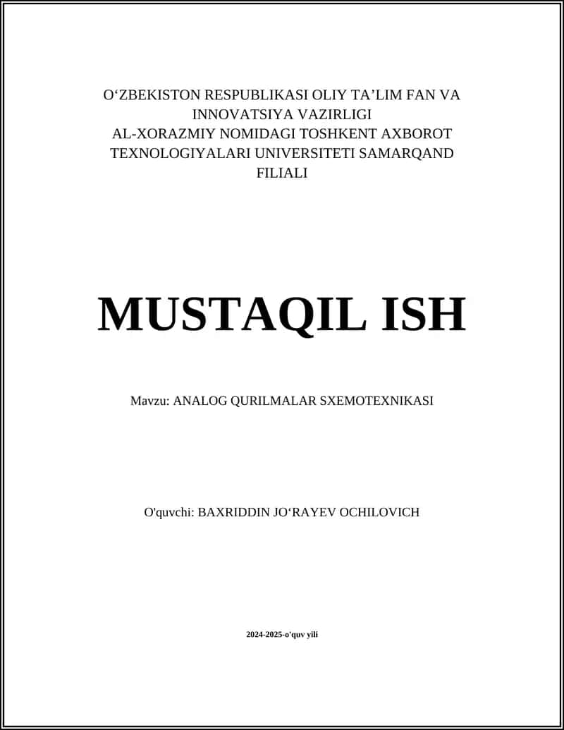 ANALOG QURILMALAR SXEMOTEXNIKASI 1
