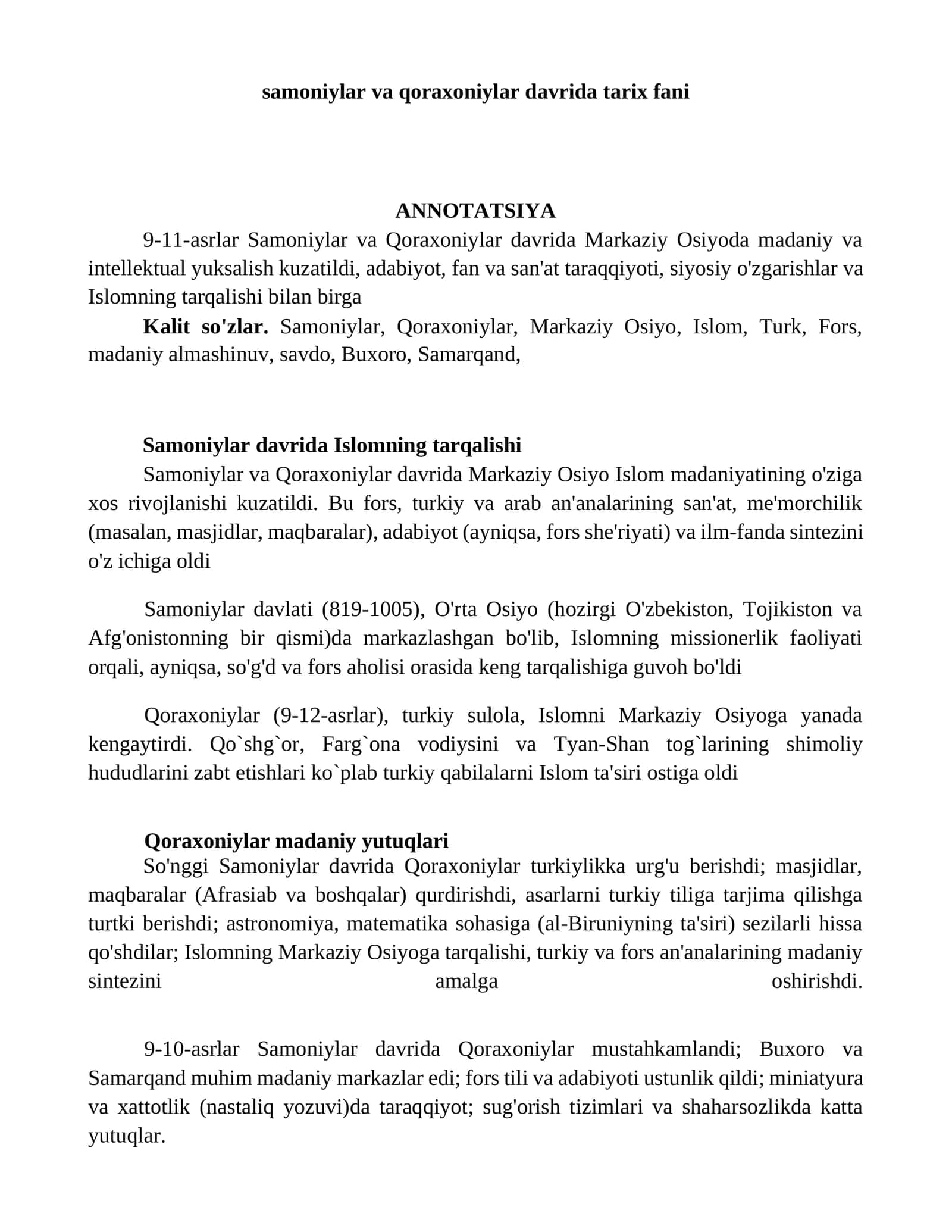 Samoniylar va Qoraxoniylar davrida tarix fani 1