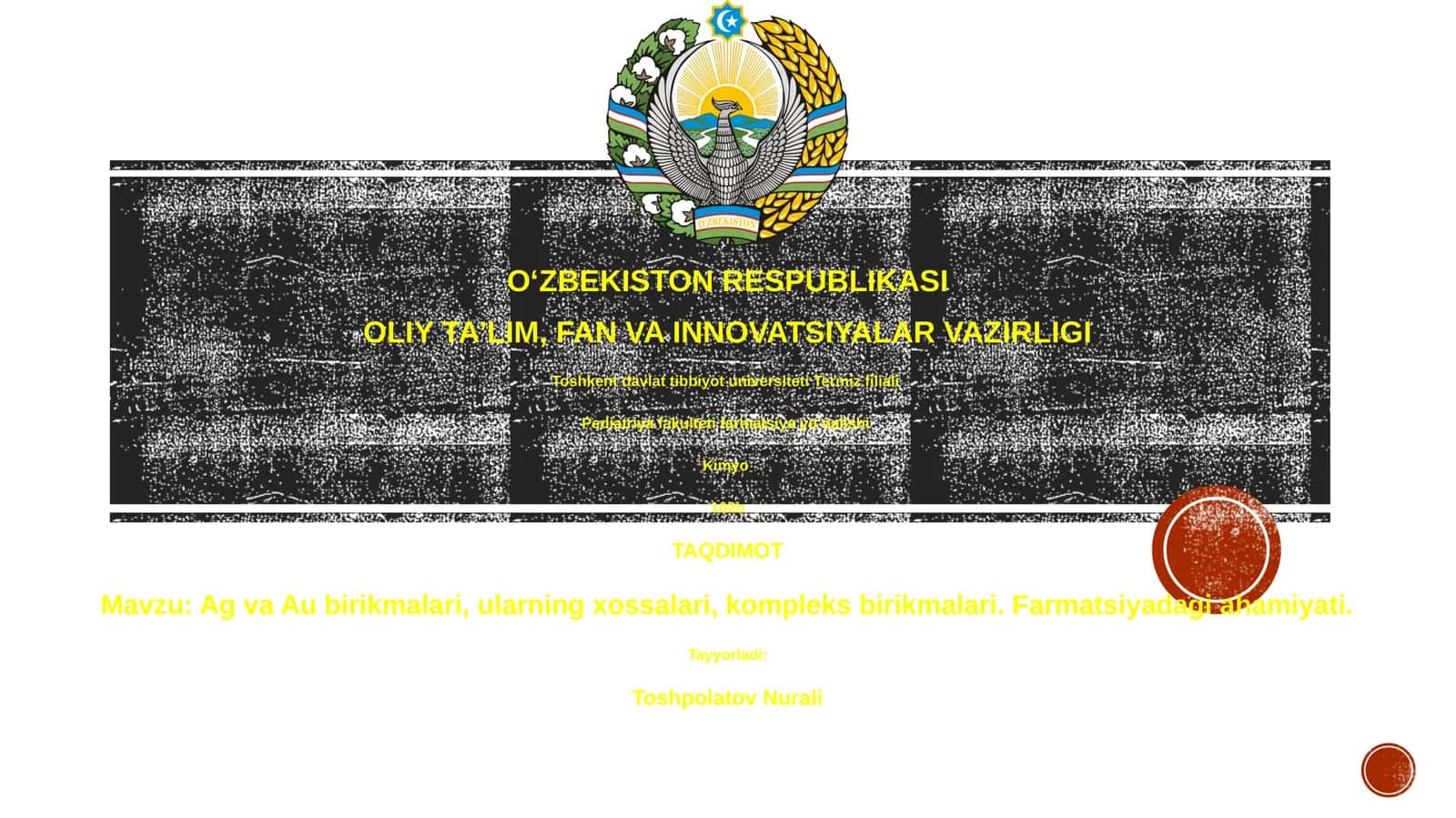 Ag va Au birikmalari farmatsiyada 1