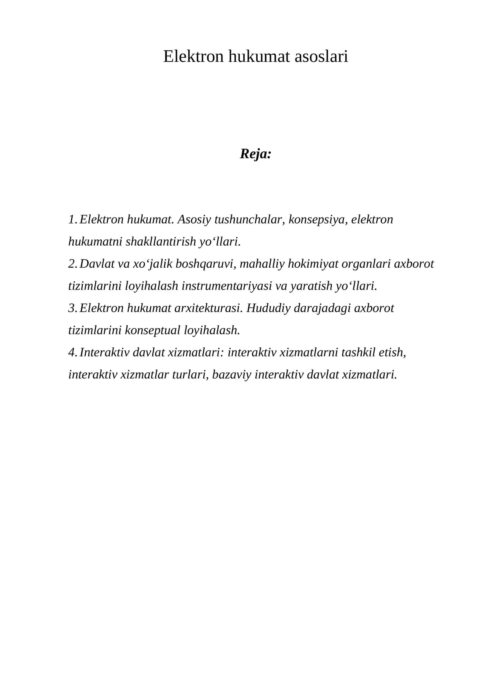 Elektron hukumat asoslari 1