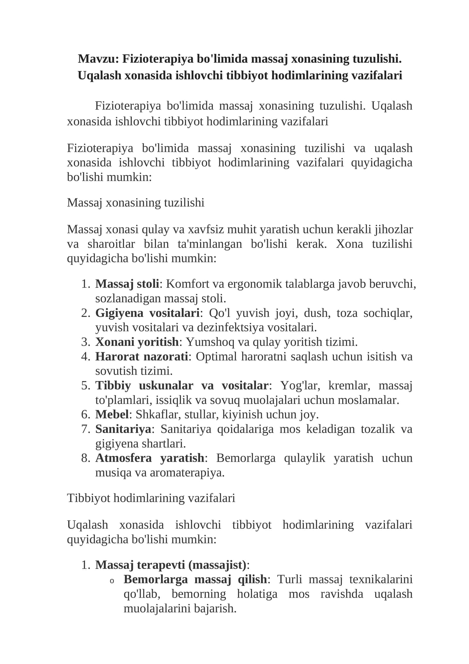 Fizioterapiya bo'limida massaj xonasining tuzulishi 1