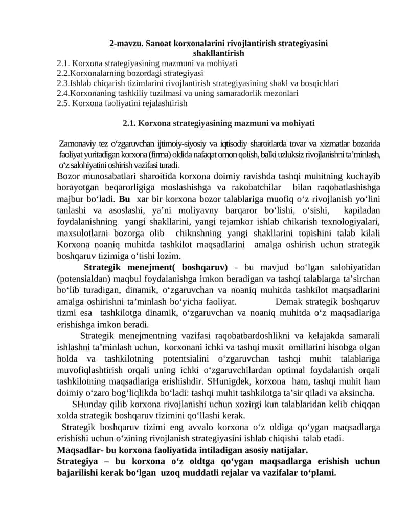Korxona strategiyasi 1