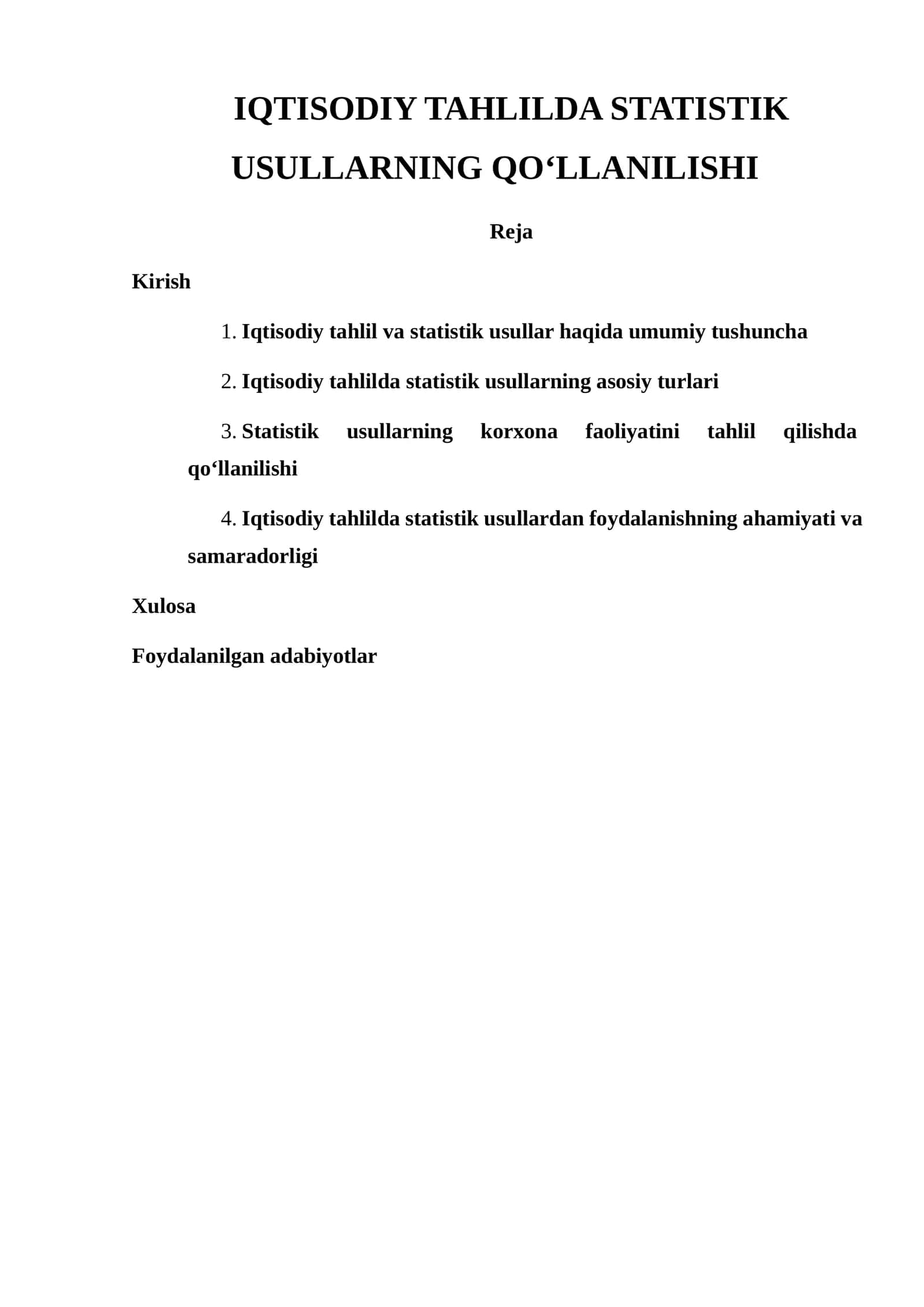 IQTISODIY TAHLILDA STATISTIK USULLARNING QO‘LLANILISHI 1